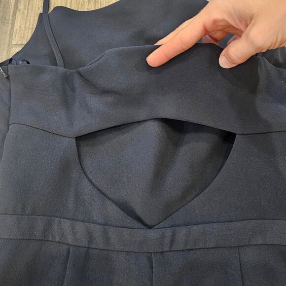 Likely Jumpsuit Women Size 4 Pasha Cropped Ruffle Flare Leg Spaghetti Strap Navy - Picture 9 of 14